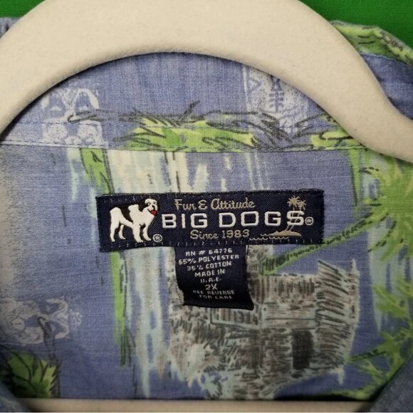 BIG DOGS SURF BOARD TIKE STATUE HAWAIIAN SHIRT BIG VINTAGE 80s MEN'S SIZE XXL - Picture 4 of 4